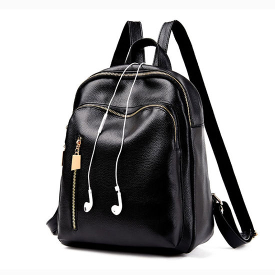 Vintage Zipper Women Leather Backpack Student School Bag (WDL0915)