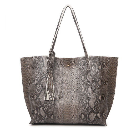 Classic Lady Snake PU Tote Large Double Handle with Tassels (WDL0865)