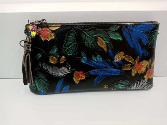 Genuine Leather Ladies Clutch Bags with Flower Promotional Small Bag (WDL0420)