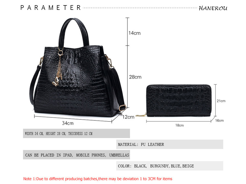 2PCS Set Lady Work Handbags Causal Women PU Leather Wallet (WDL0874)