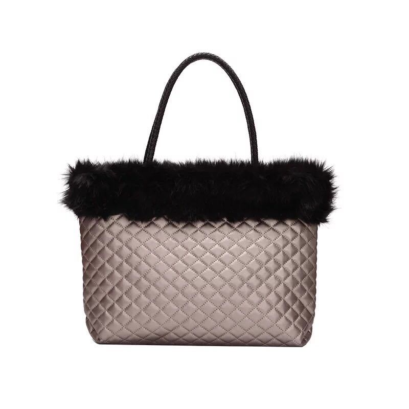 New Winter Fashion Ladies Handbag Fur Trim Classic Handbag Women Tote PU Shoulder Bag