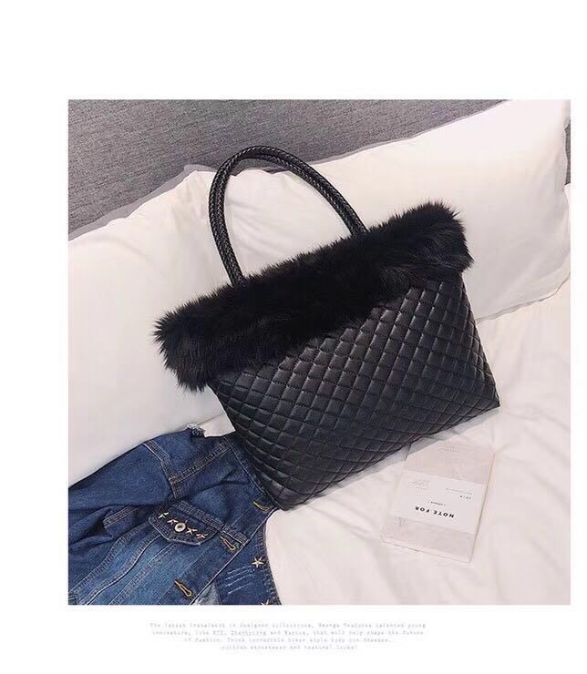 New Winter Fashion Ladies Handbag Fur Trim Classic Handbag Women Tote PU Shoulder Bag