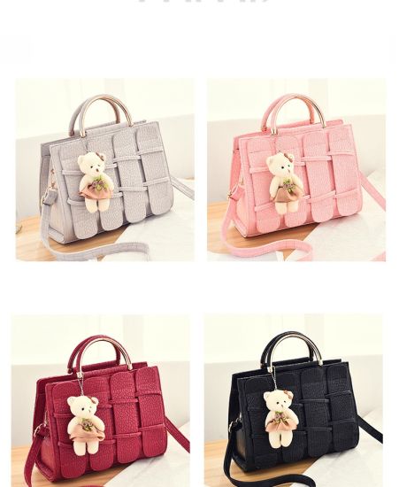 PU Splicing Fashion Lady Handbag with Doll Hanging Bags (WDL0203)