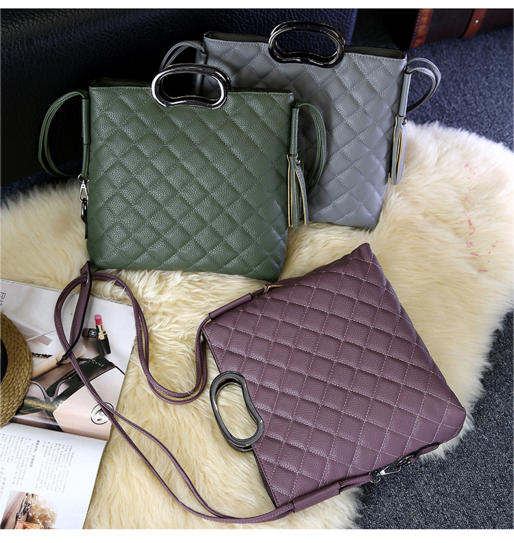 Metal Handle Fashion Lady Bags Simple Handbags Embroidering Bag Women Bag PU Leather Handbags (WDL0145)