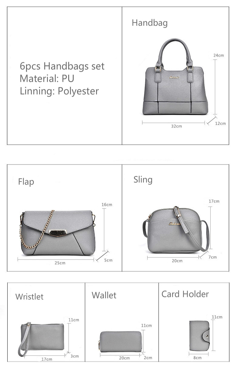 6PCS Handbag Set Ladies Handbags Designer Women Tote Shoulder Bags (WDL0986)