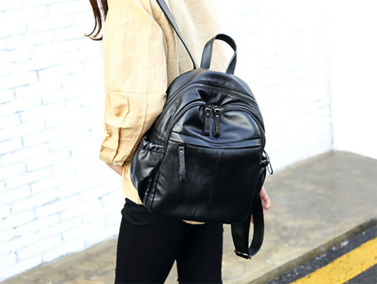 Casual Double Zipper Women PU Leather Backpack School Bag (WDL0914)