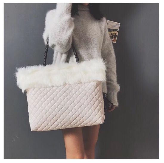 New Winter Fashion Ladies Handbag Fur Trim Classic Handbag Women Tote PU Shoulder Bag