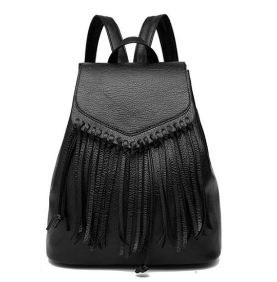 New Women Tassel Leather Backpacks Schoolbag Daily Pack (WDL0943)