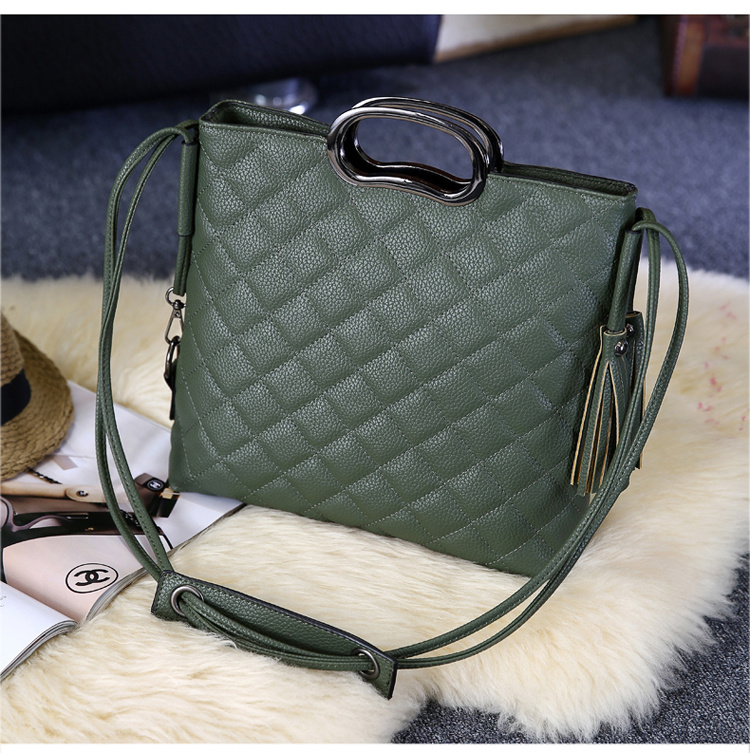Metal Handle Fashion Lady Bags Simple Handbags Embroidering Bag Women Bag PU Leather Handbags (WDL0145)