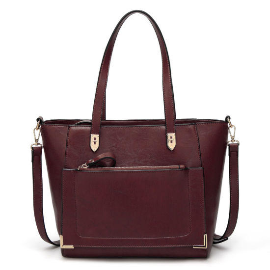 High Quality Hot Sell Tote with Metal Decorative Wardware PU Fashion Bag (WDL0214)