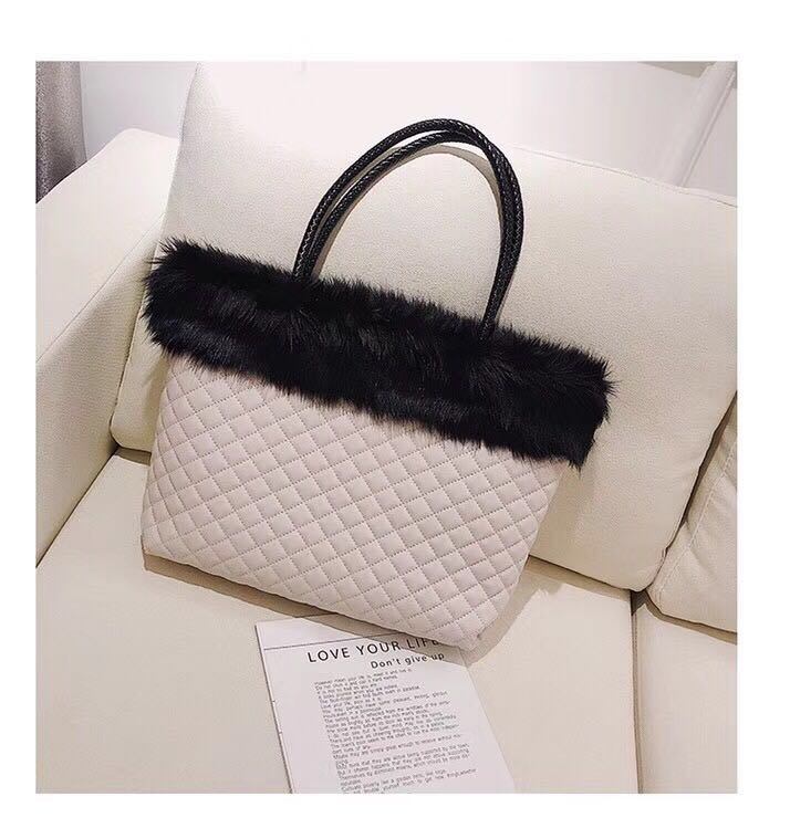 New Winter Fashion Ladies Handbag Fur Trim Classic Handbag Women Tote PU Shoulder Bag