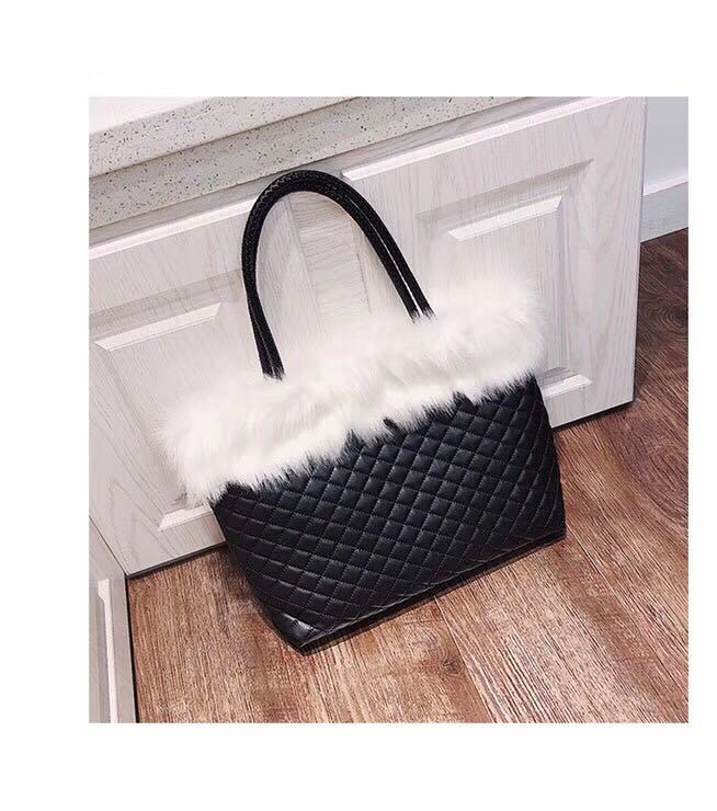 New Winter Fashion Ladies Handbag Fur Trim Classic Handbag Women Tote PU Shoulder Bag